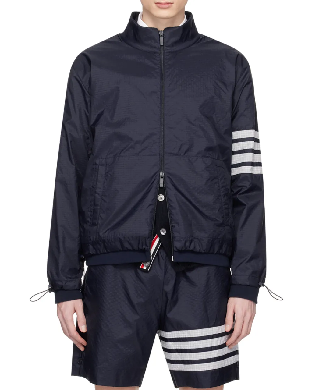 Thom Browne 4-Bar Striped Zipped Ripstop Jacket