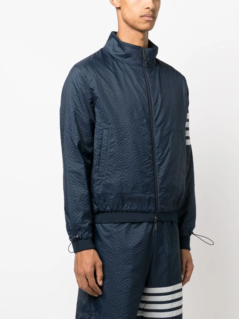 Thom Browne 4-Bar Striped Zipped Ripstop Jacket