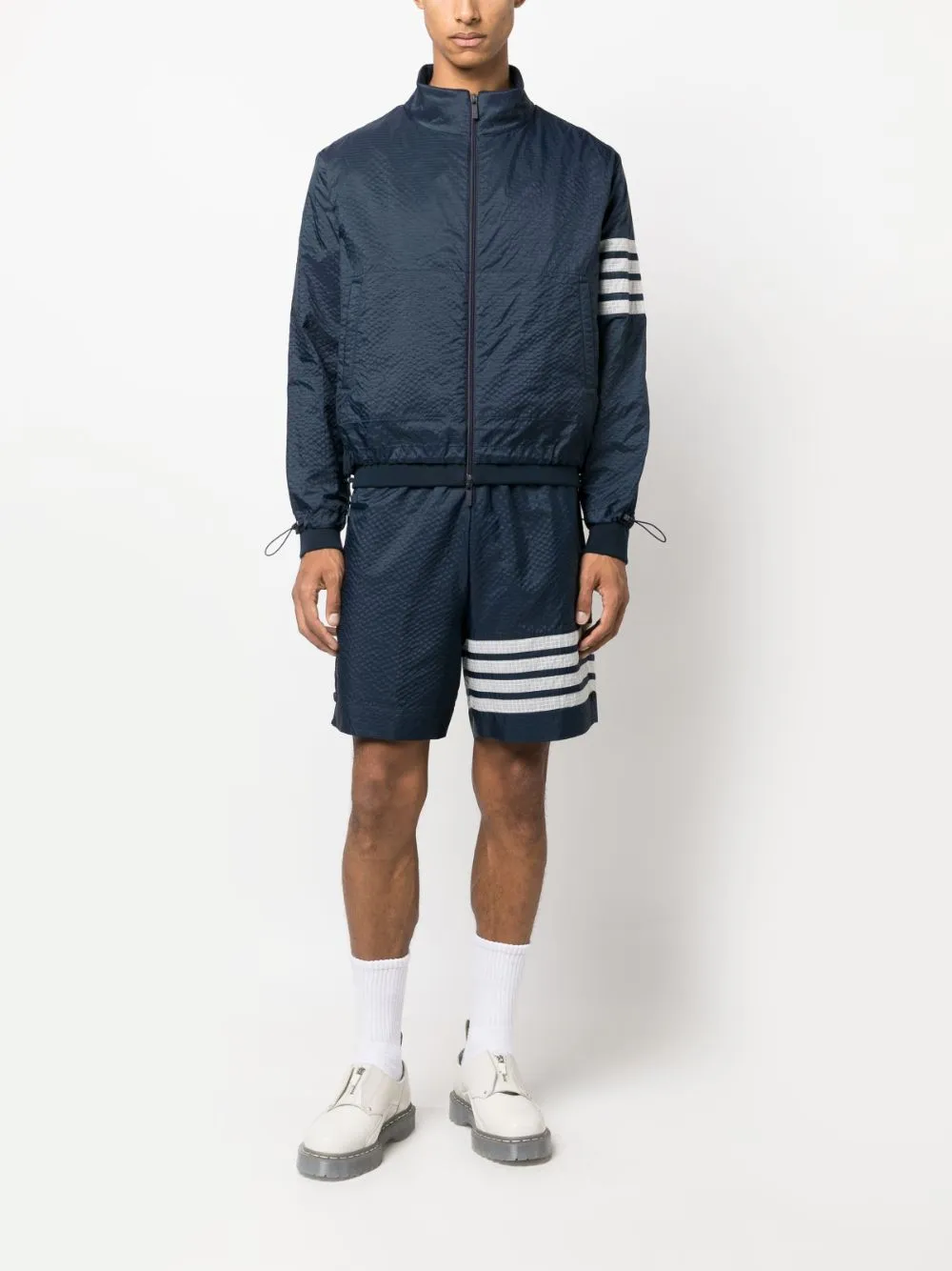 Thom Browne 4-Bar Striped Zipped Ripstop Jacket