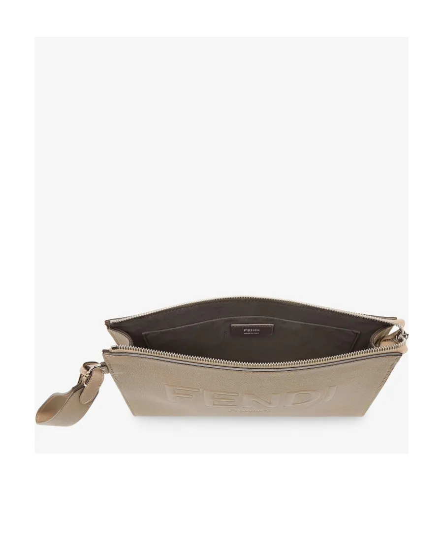 Fendi Logo Embossed Zipped Pouch