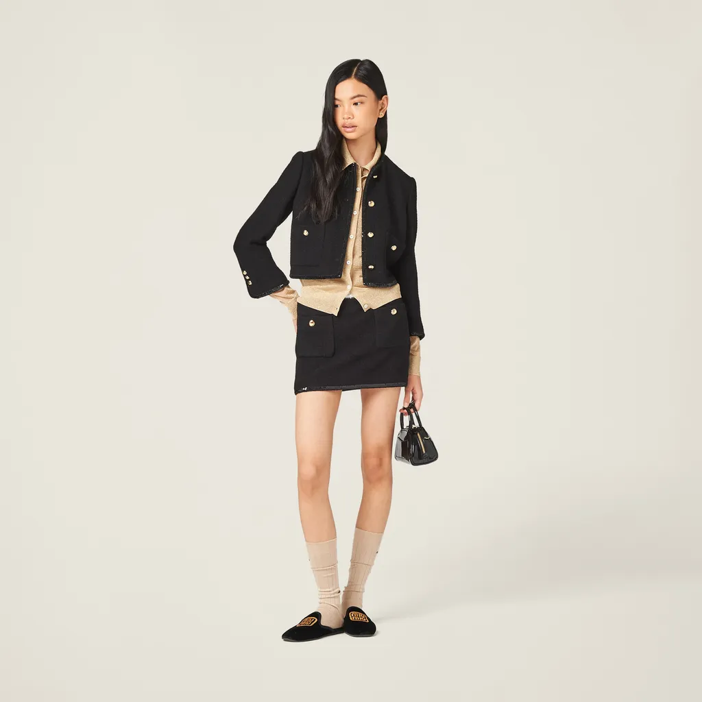 Miu Miu Logo-Patch Sequin-Trim Mini Skirt