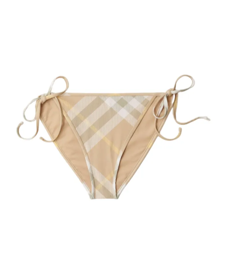 Burberry Checked Side-Tied Stretch Bikini Bottoms