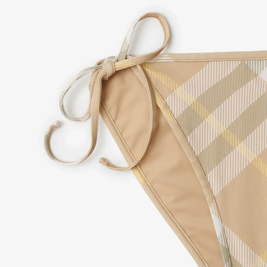 Burberry Checked Side-Tied Stretch Bikini Bottoms