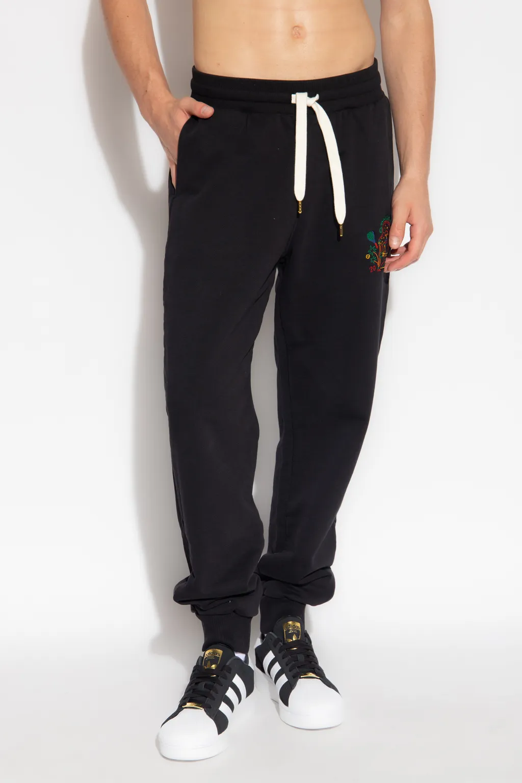 Rainbow Crayon Temple-Embroidery Track Pants