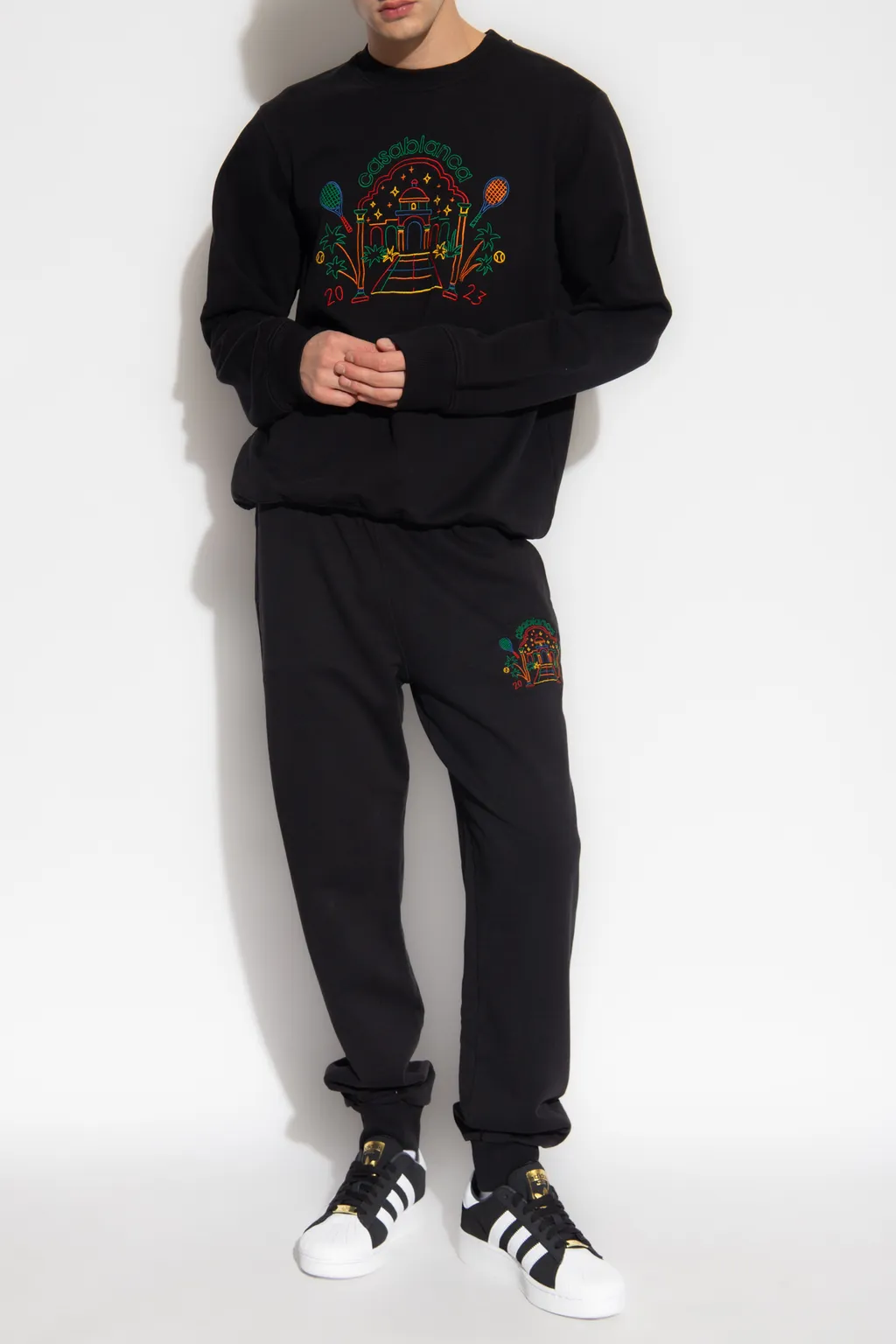 Rainbow Crayon Temple-Embroidery Track Pants