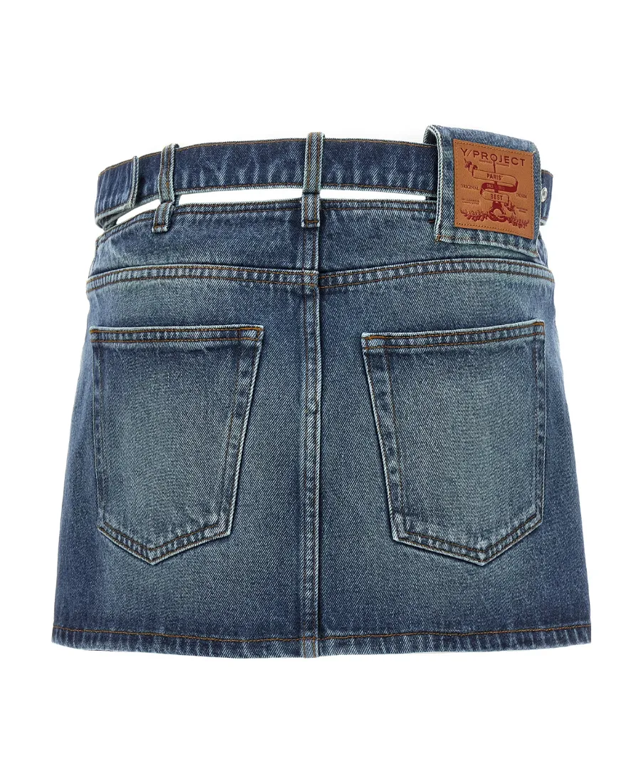 Y/Project Y Belt Logo Patch Denim Skirt