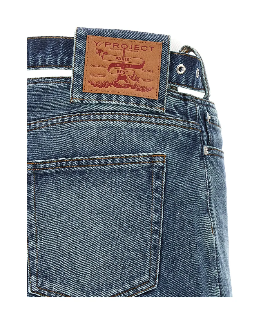 Y/Project Y Belt Logo Patch Denim Skirt