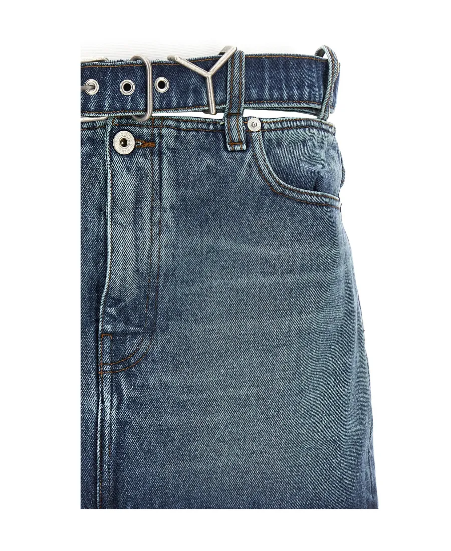 Y/Project Y Belt Logo Patch Denim Skirt