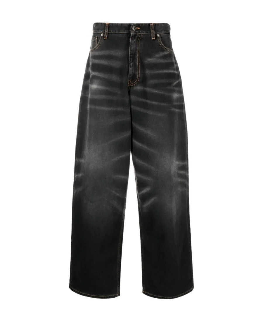 Washed-Effect Wide-Leg Jeans