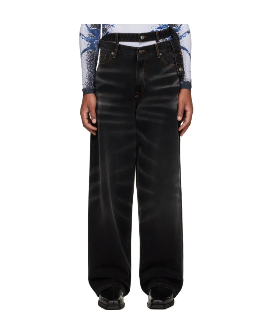 Washed-Effect Wide-Leg Jeans