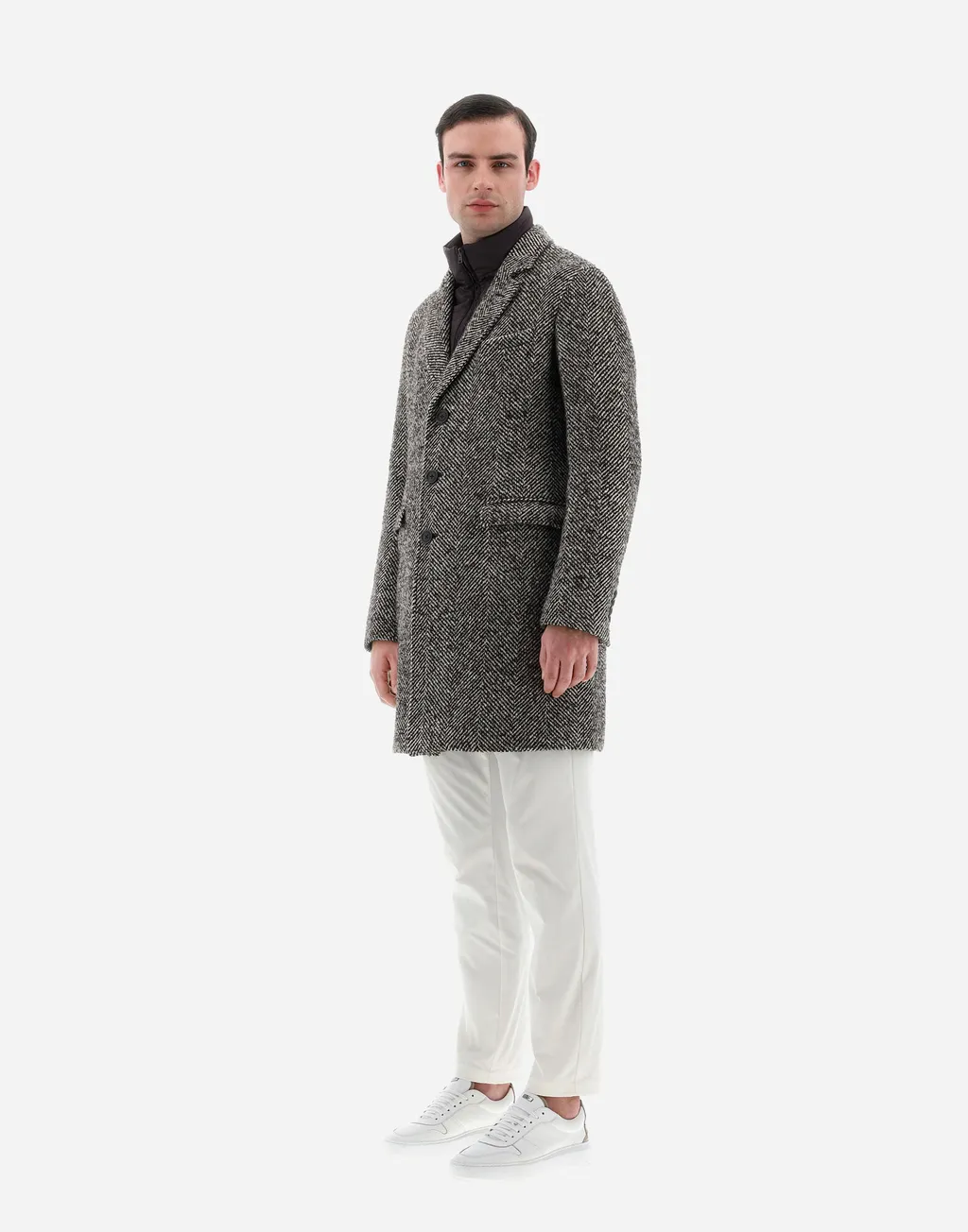 Single-Breasted Herringbone Coat