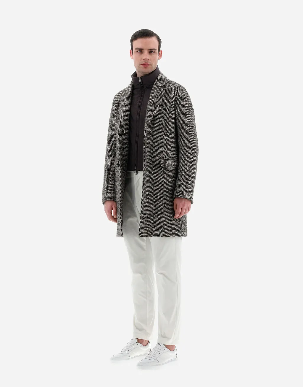 Single-Breasted Herringbone Coat