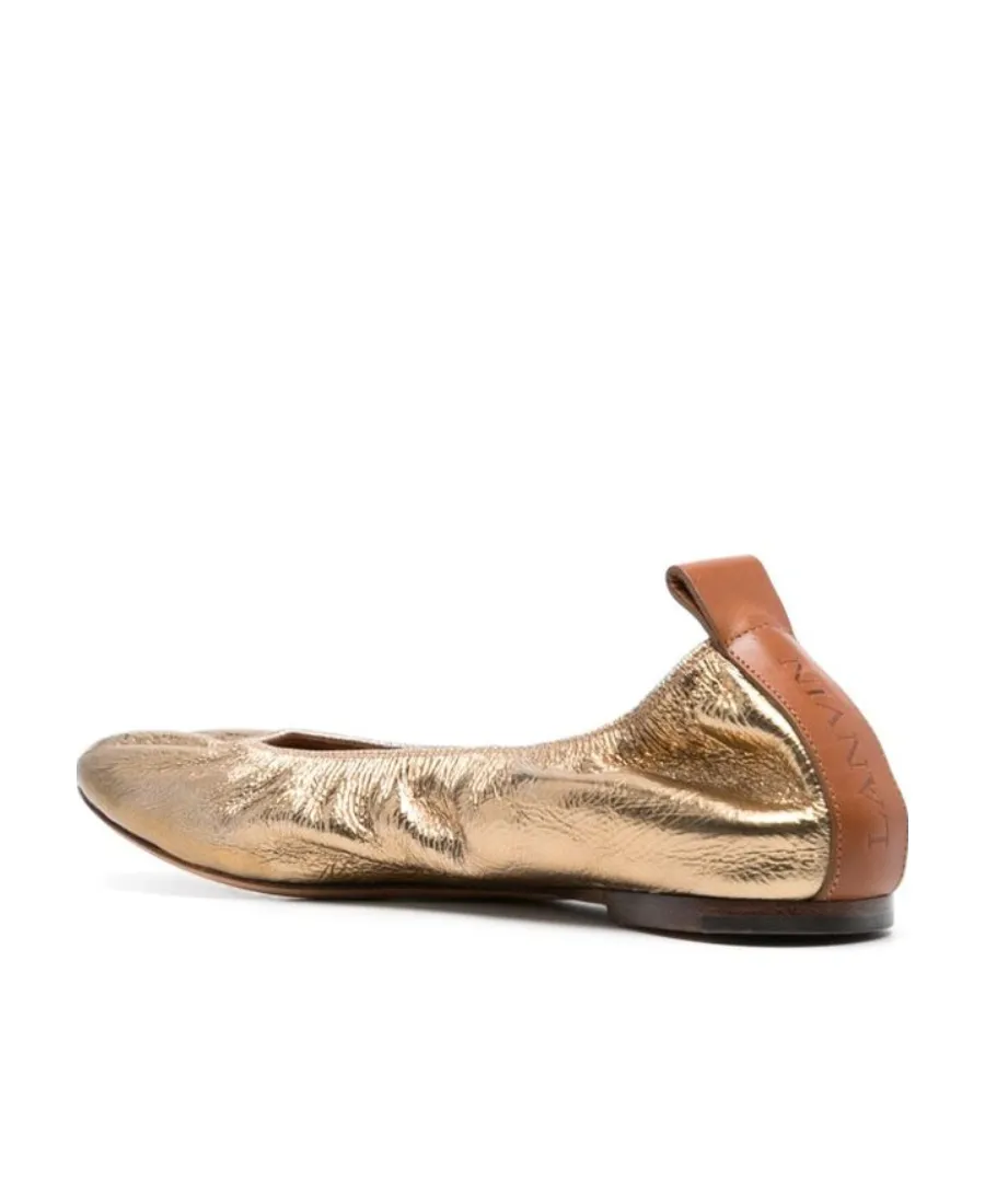 Lanvin Ruched Detail Metallic Ballerina Shoes