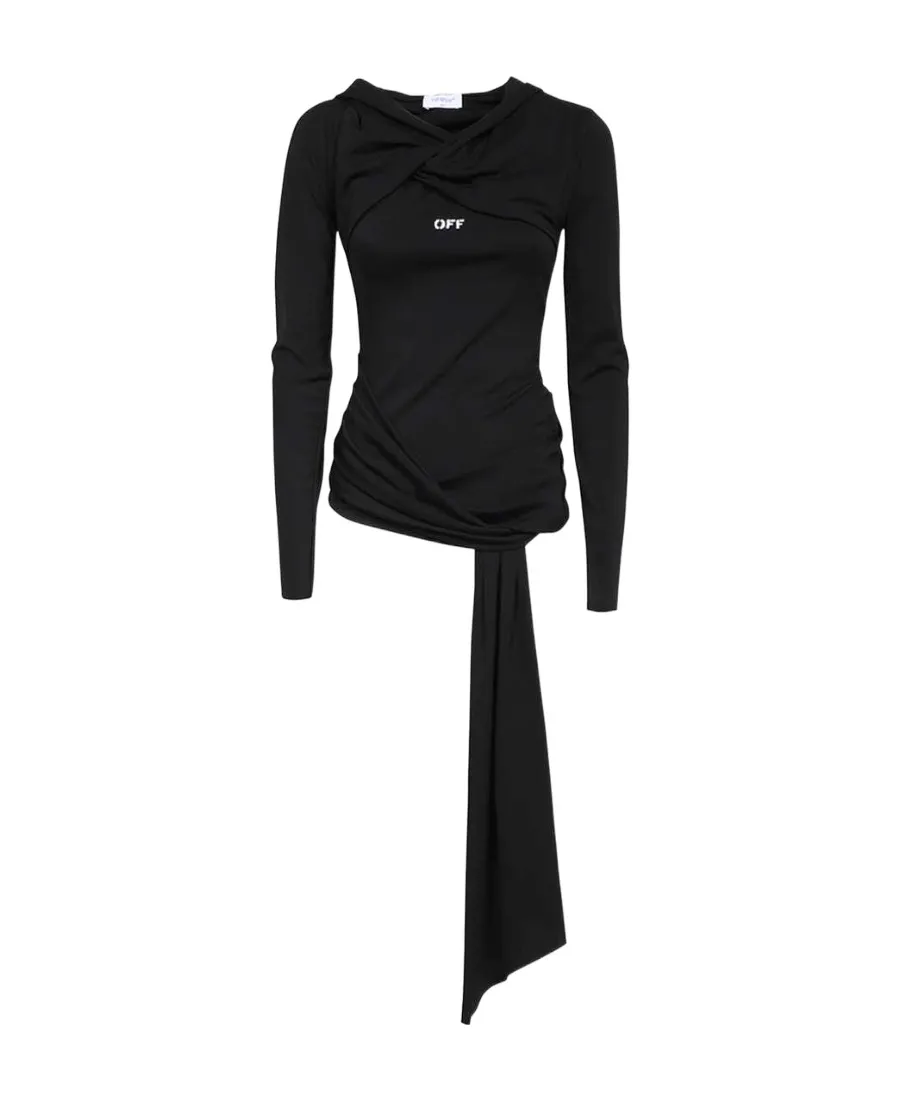 Off-White Fluid Jer Twist Long-Sleeved Hooded Top