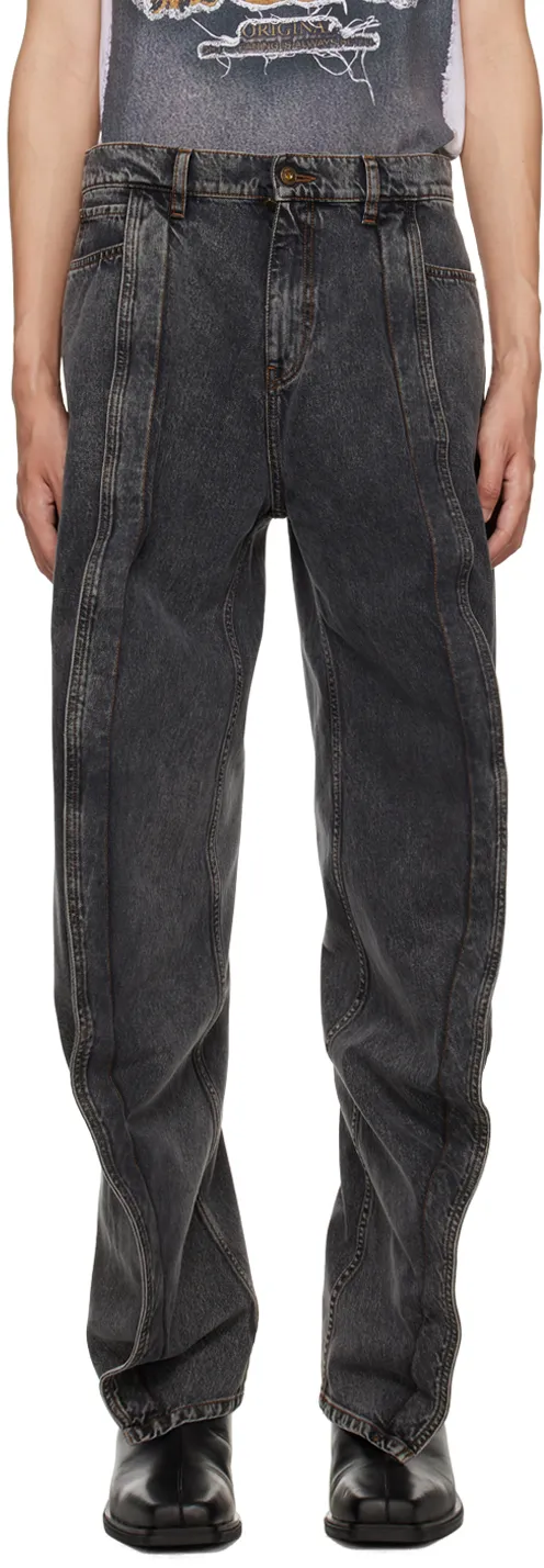 Draped Low-Rise Wide-Leg Jeans