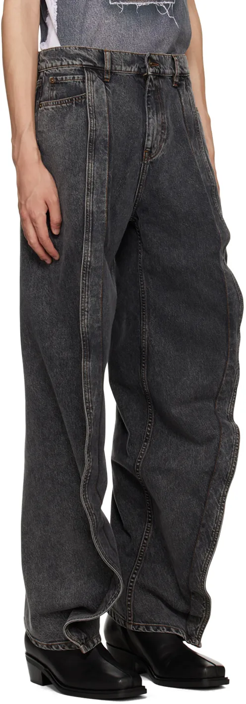 Draped Low-Rise Wide-Leg Jeans