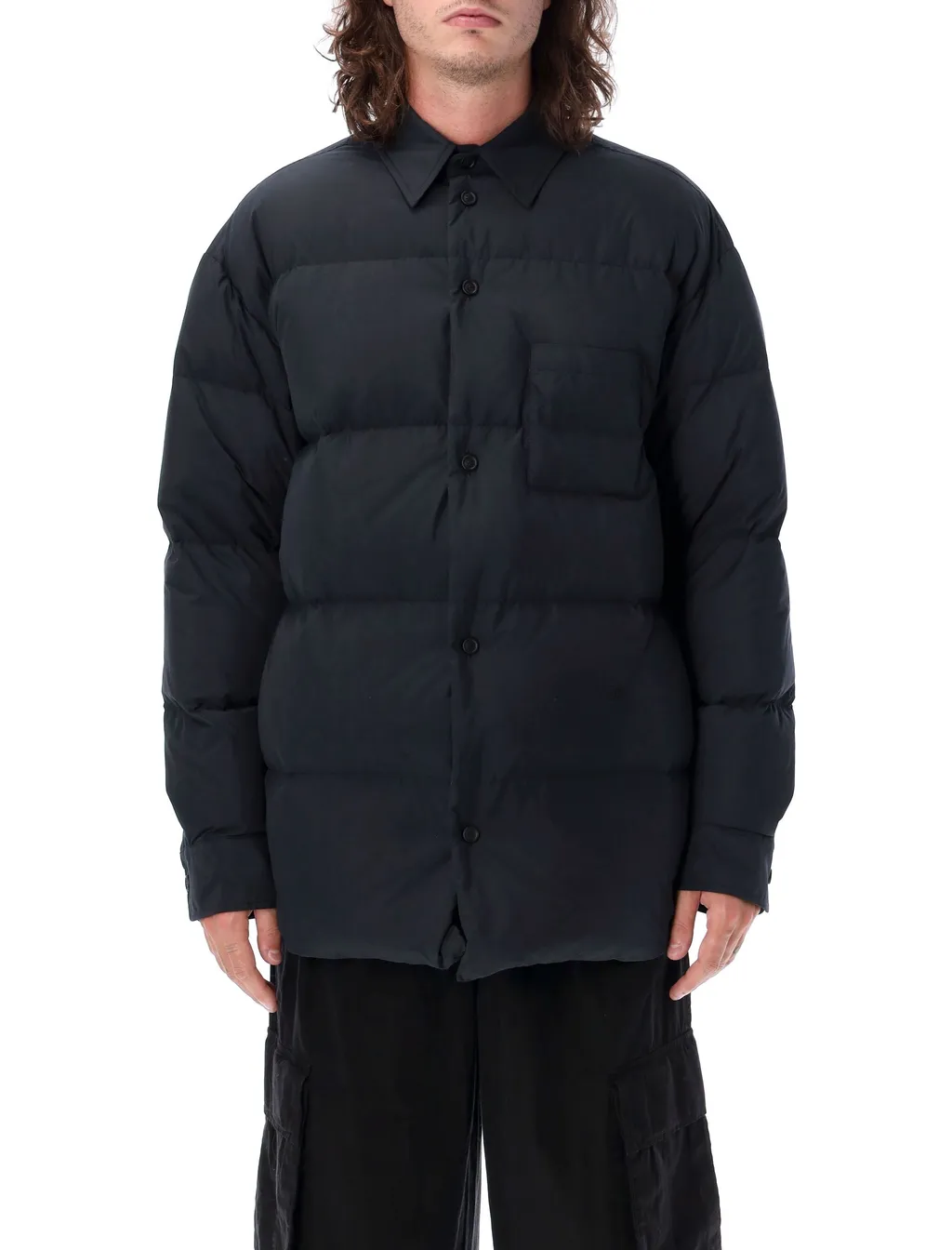 Off-White Buttoned Long-Sleeved Puffer Jacket