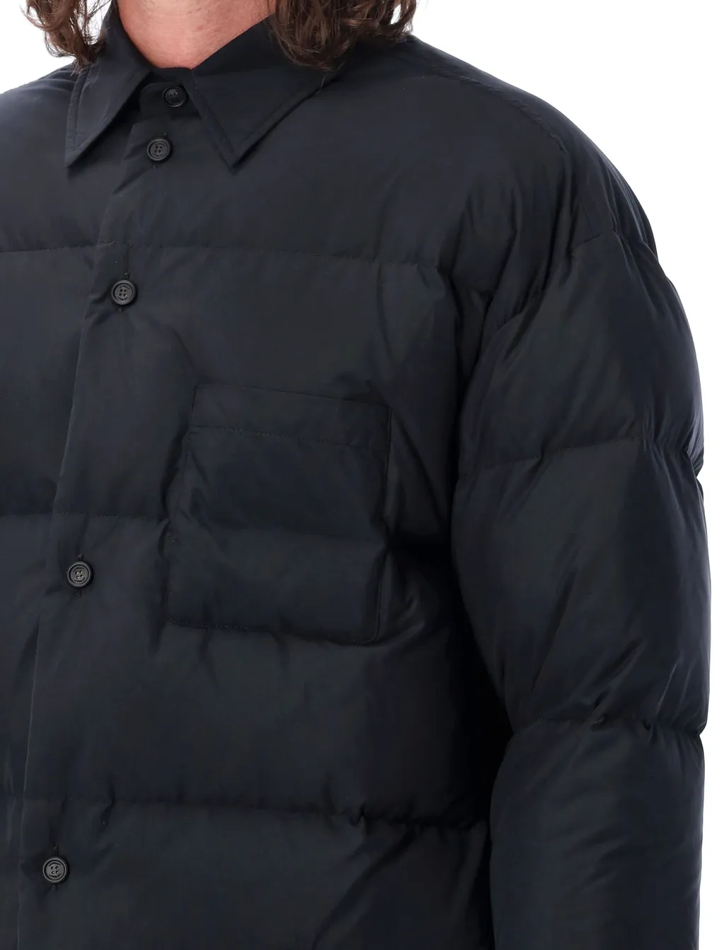 Off-White Buttoned Long-Sleeved Puffer Jacket