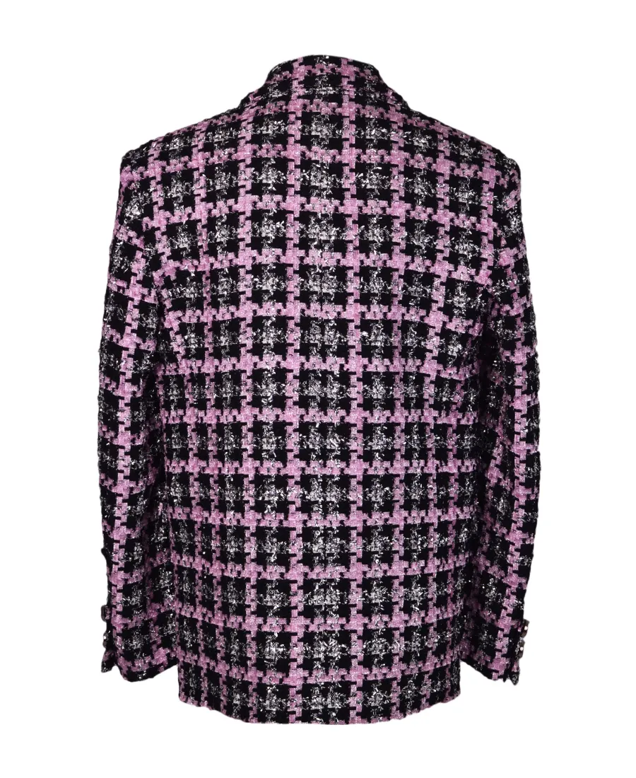 Msgm Plunging V-Neck Single-Breasted Tweed Blazer