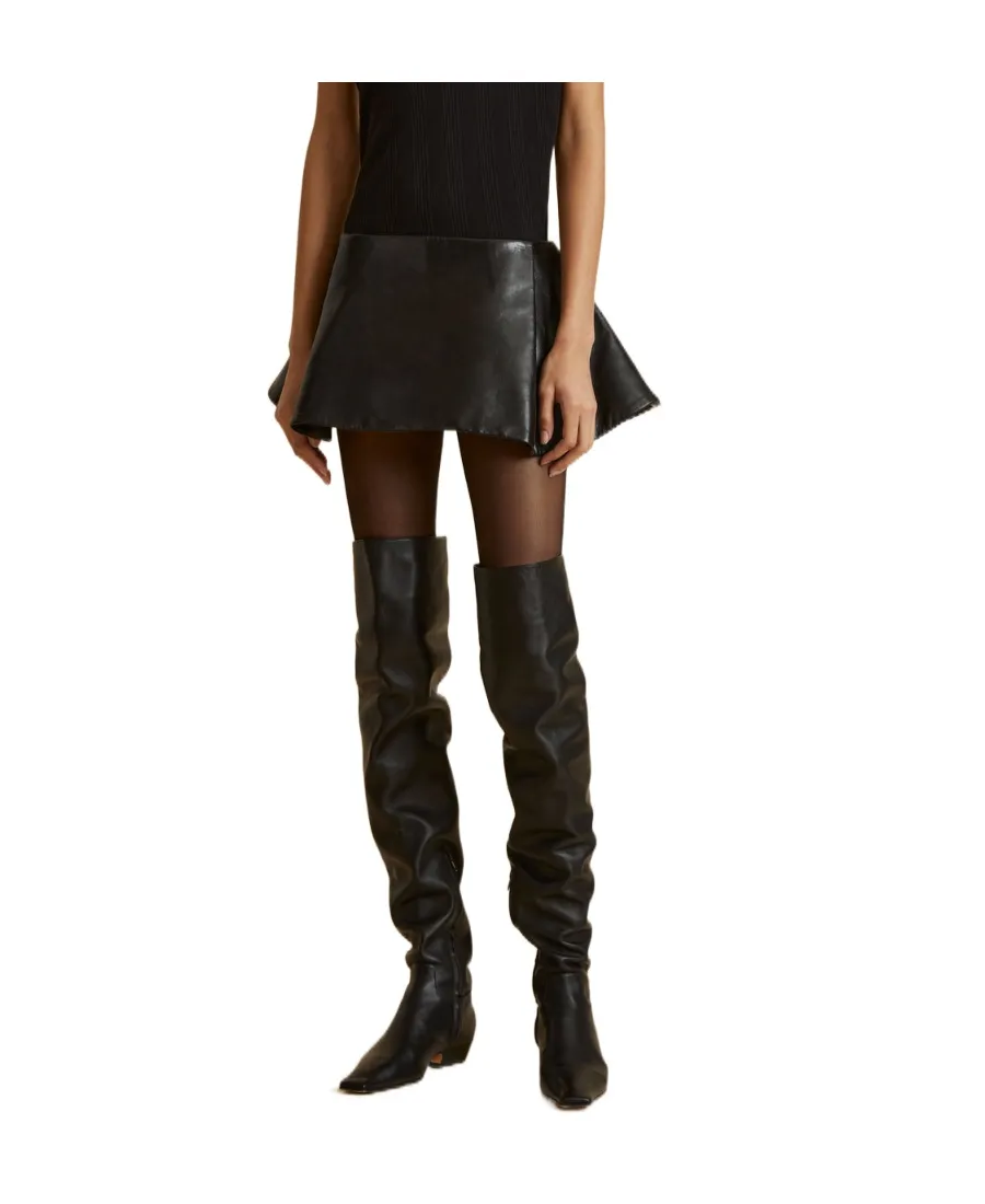 Ralfa Pleated Leather Mini Skirt