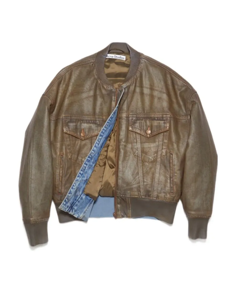 Distressed-Effect Bomber Jacket