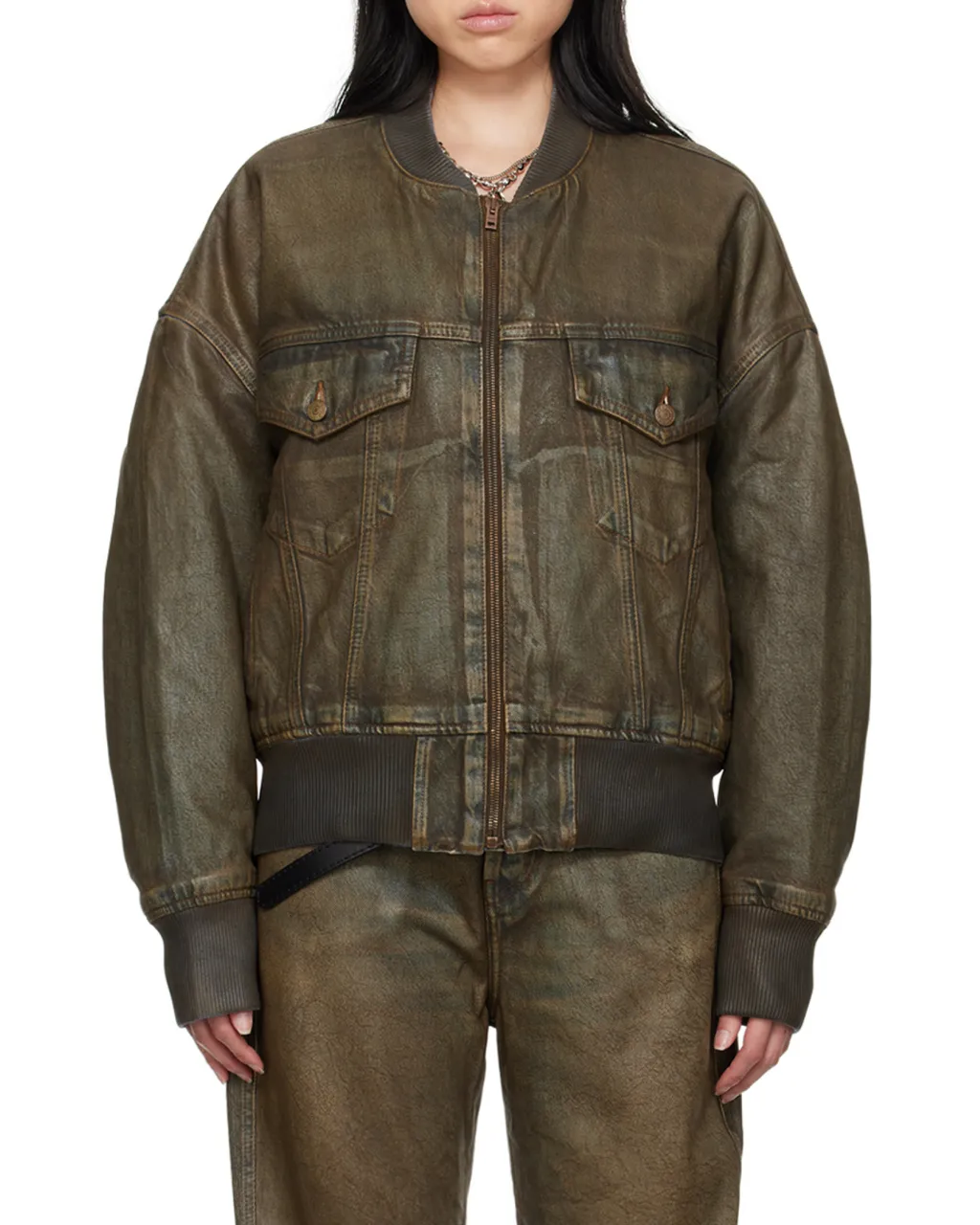 Distressed-Effect Bomber Jacket