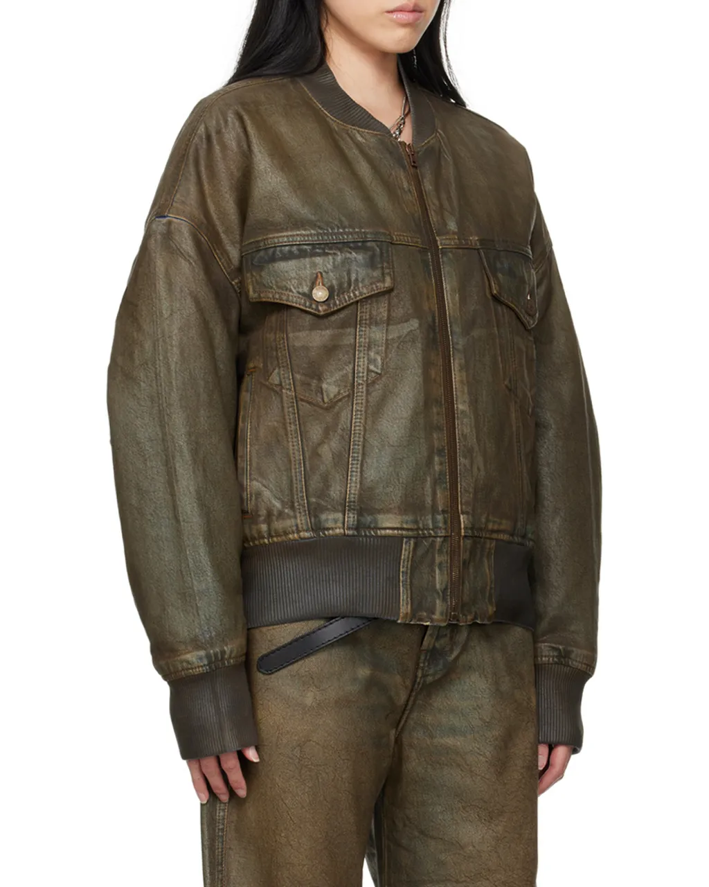 Distressed-Effect Bomber Jacket