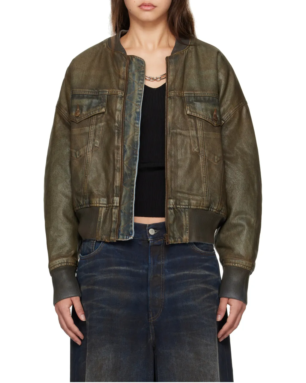 Distressed-Effect Bomber Jacket