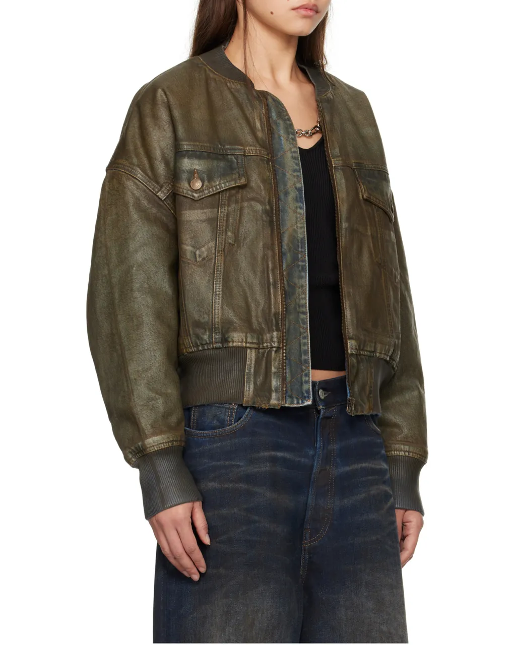 Distressed-Effect Bomber Jacket