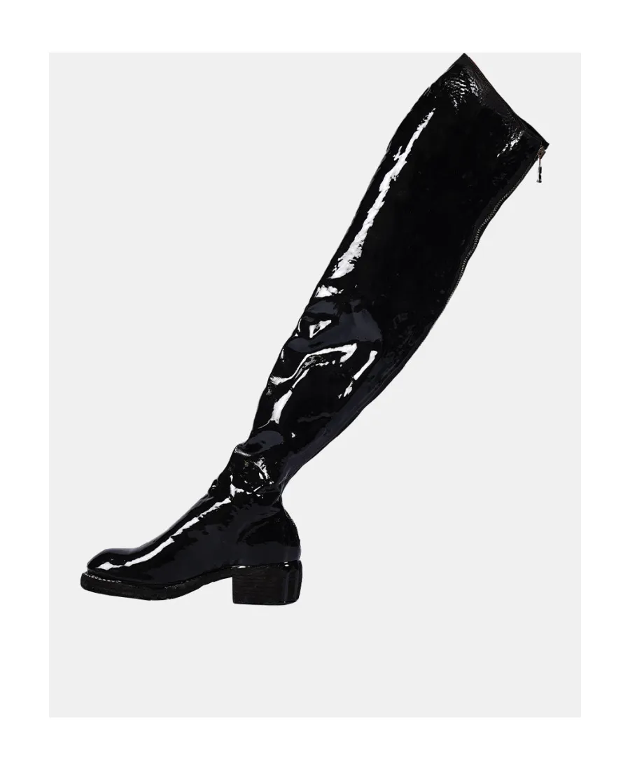 Laminated Knee-High Leather Boots