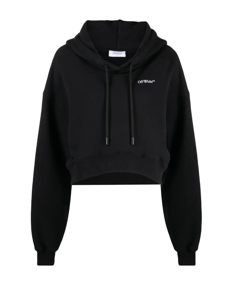 Off-White Logo Printed Cropped Drawstring Hoodie