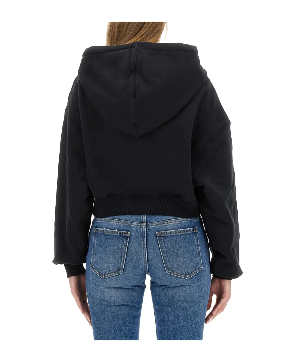 Off-White Logo Printed Cropped Drawstring Hoodie