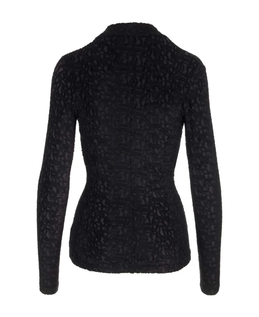 Patterned-Jacquard Velvet Top