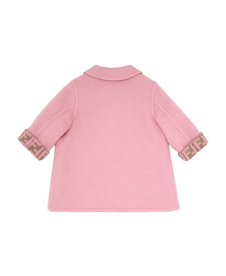 Pink And Double-Face Wool Cloth Baby Coat With Logo