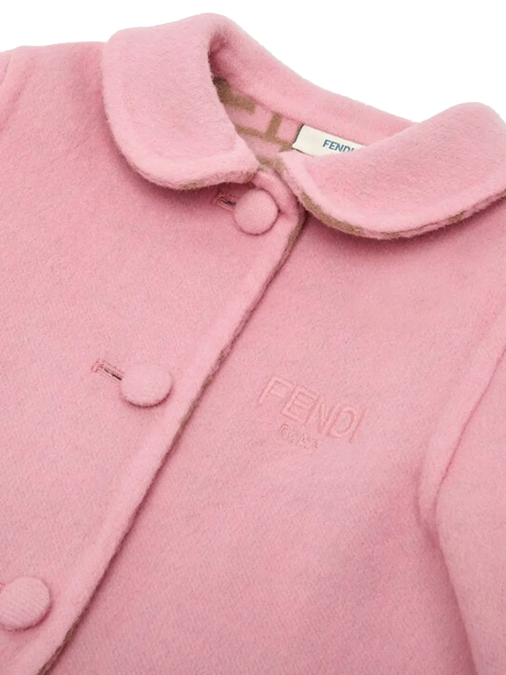 Pink And Double-Face Wool Cloth Baby Coat With Logo
