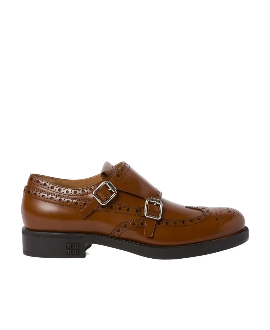 Church's X Miu Miu Brushed Leather Double Monk Brogue Shoes