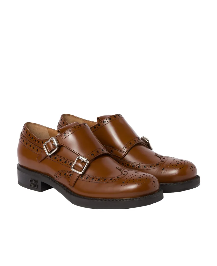 Church's X Miu Miu Brushed Leather Double Monk Brogue Shoes