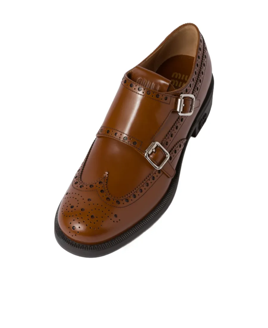 Church's X Miu Miu Brushed Leather Double Monk Brogue Shoes