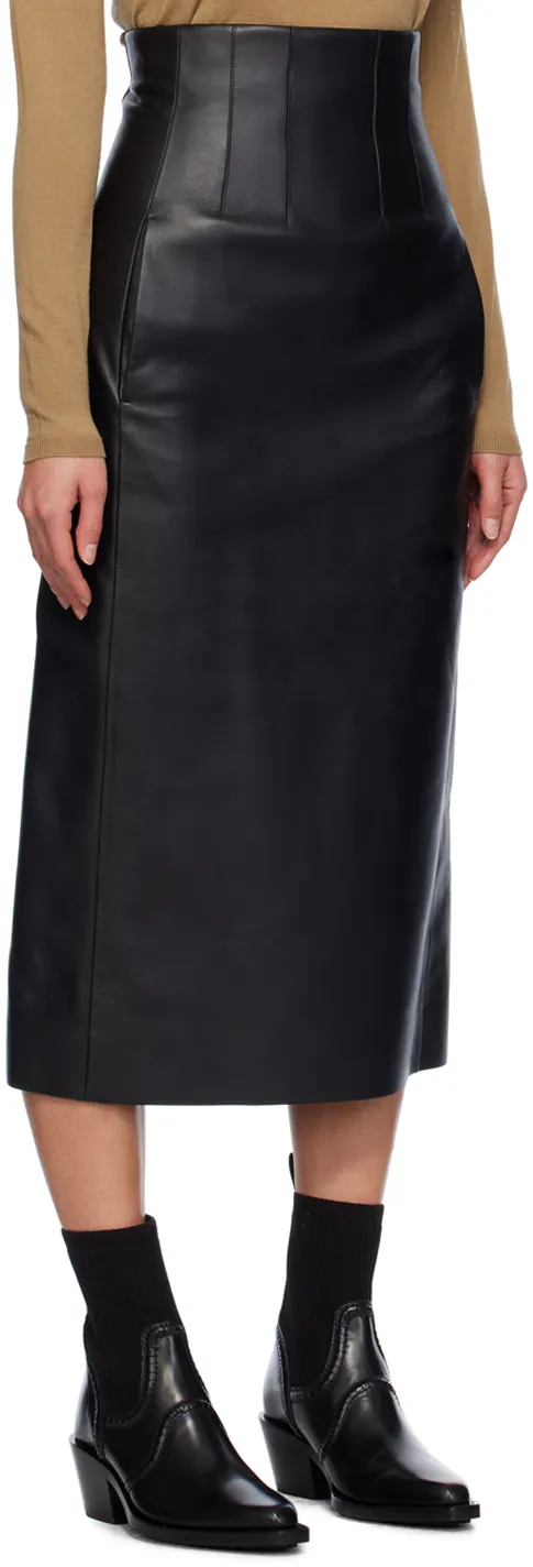 High-Waisted Leather Midi Skirt
