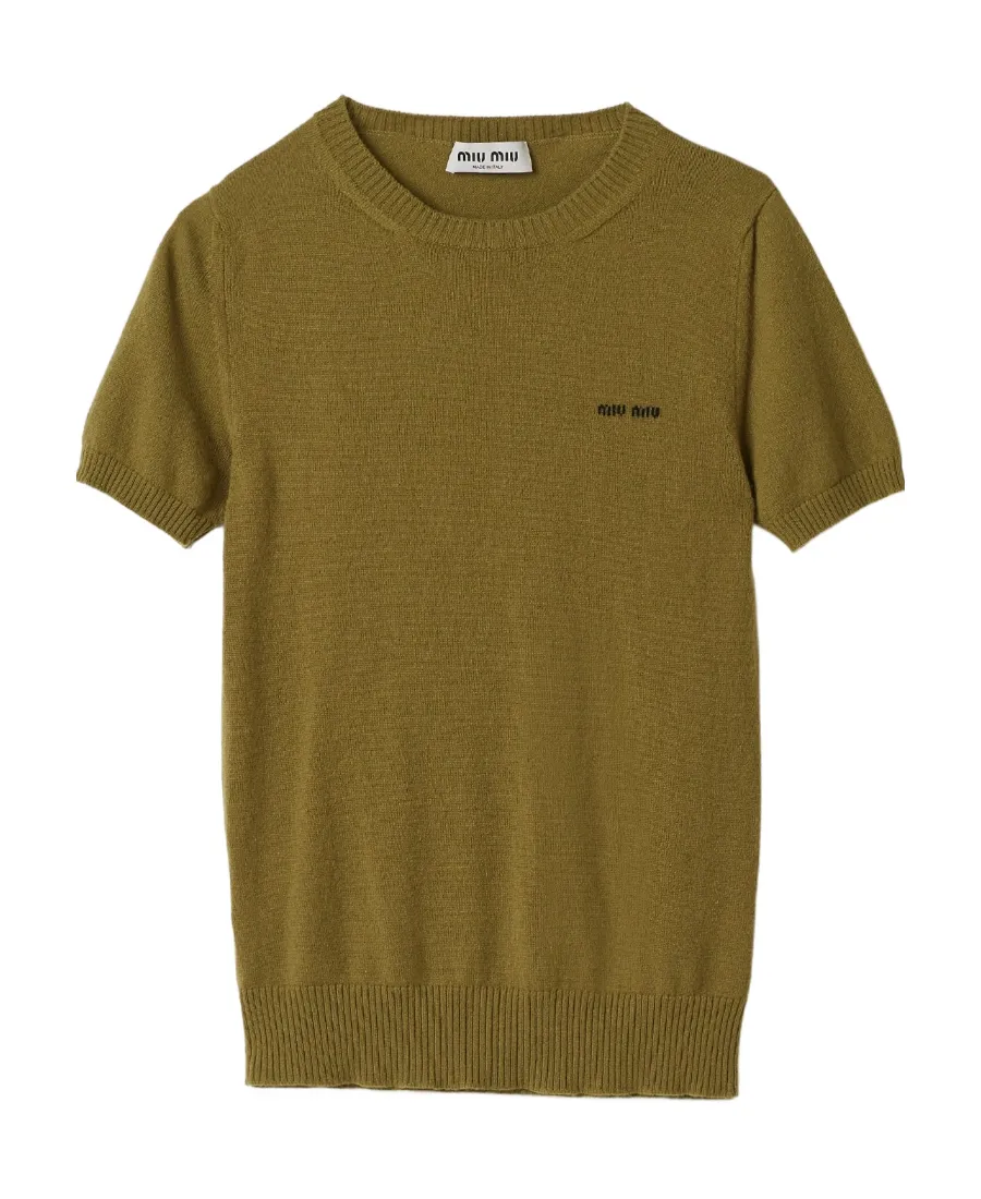 Miu Miu Logo Intarsia Knitted Short-Sleeved Pullover