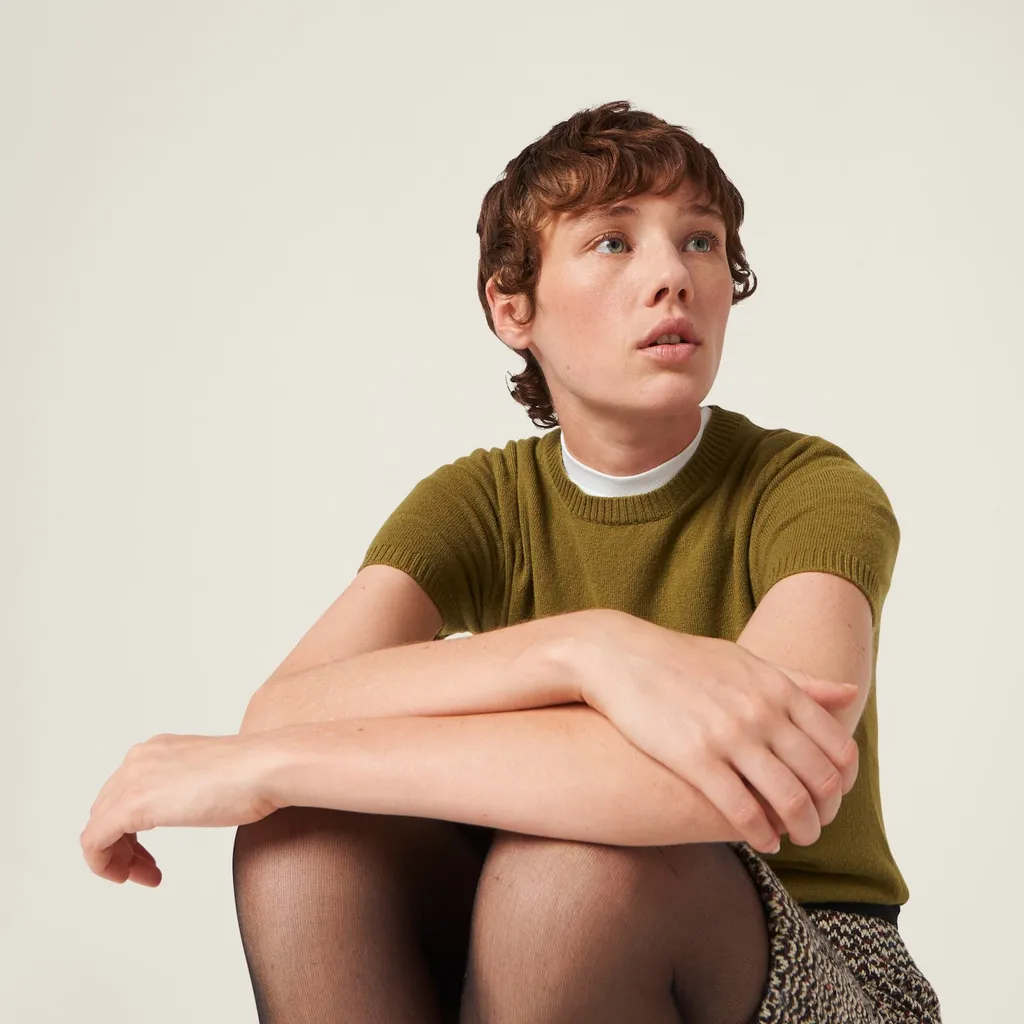Miu Miu Logo Intarsia Knitted Short-Sleeved Pullover