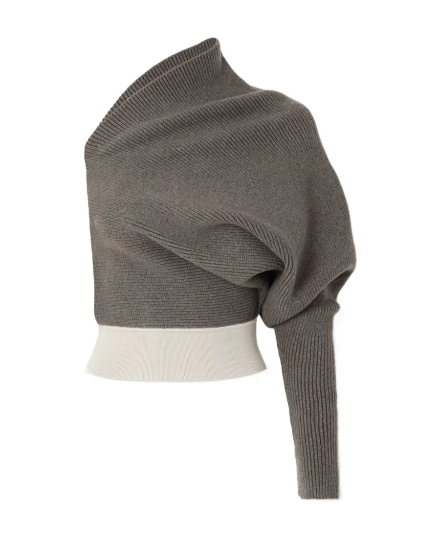 One-Shoulder Ribbed-Knit Jumper