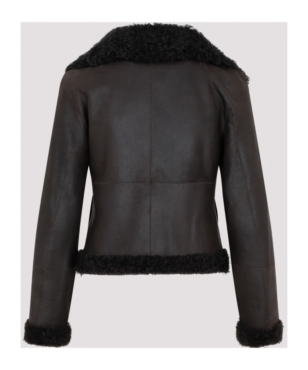 Shearling-Collar Leather Jacket