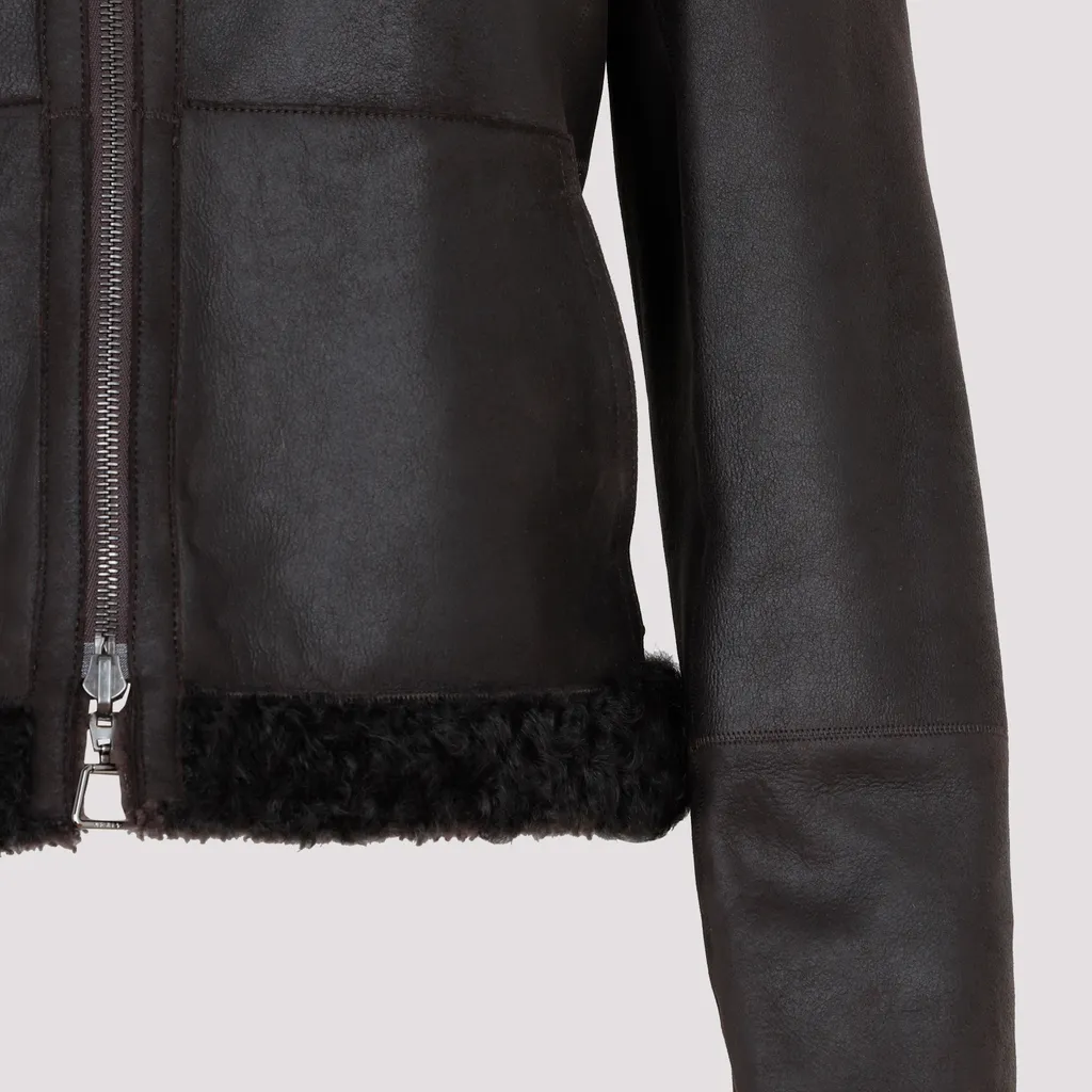 Shearling-Collar Leather Jacket