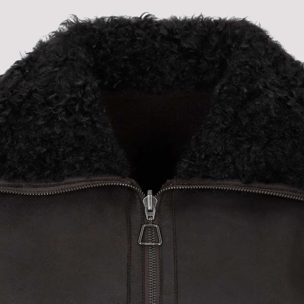Shearling-Collar Leather Jacket