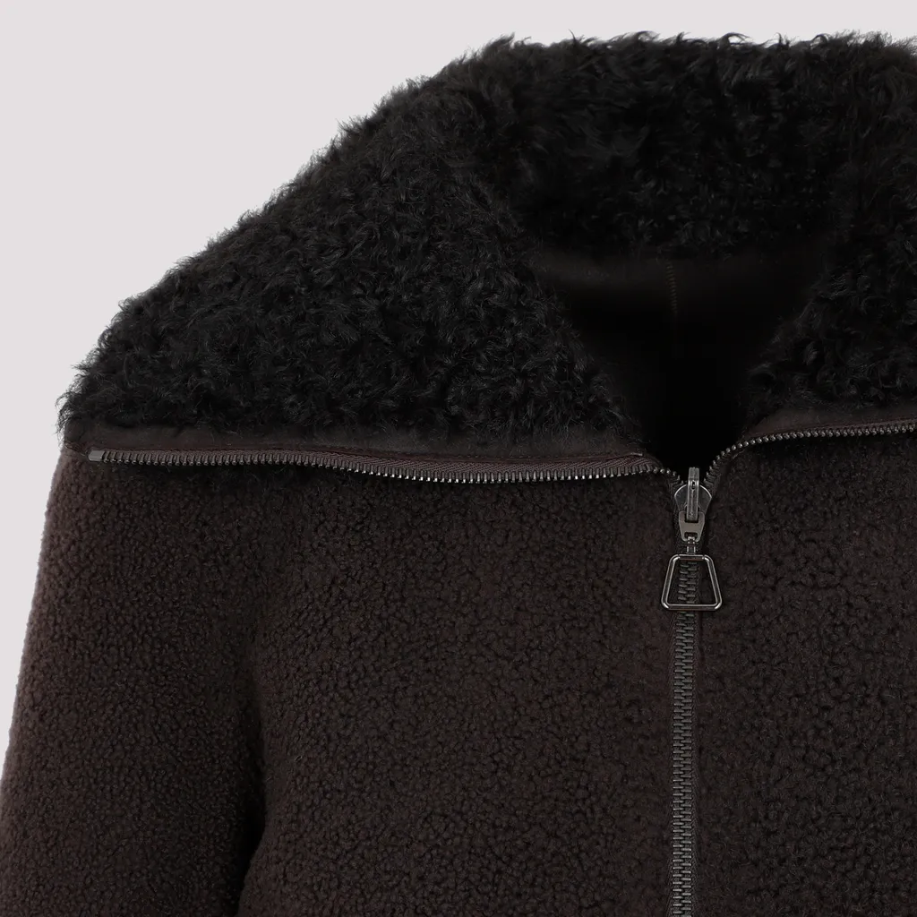 Shearling-Collar Leather Jacket