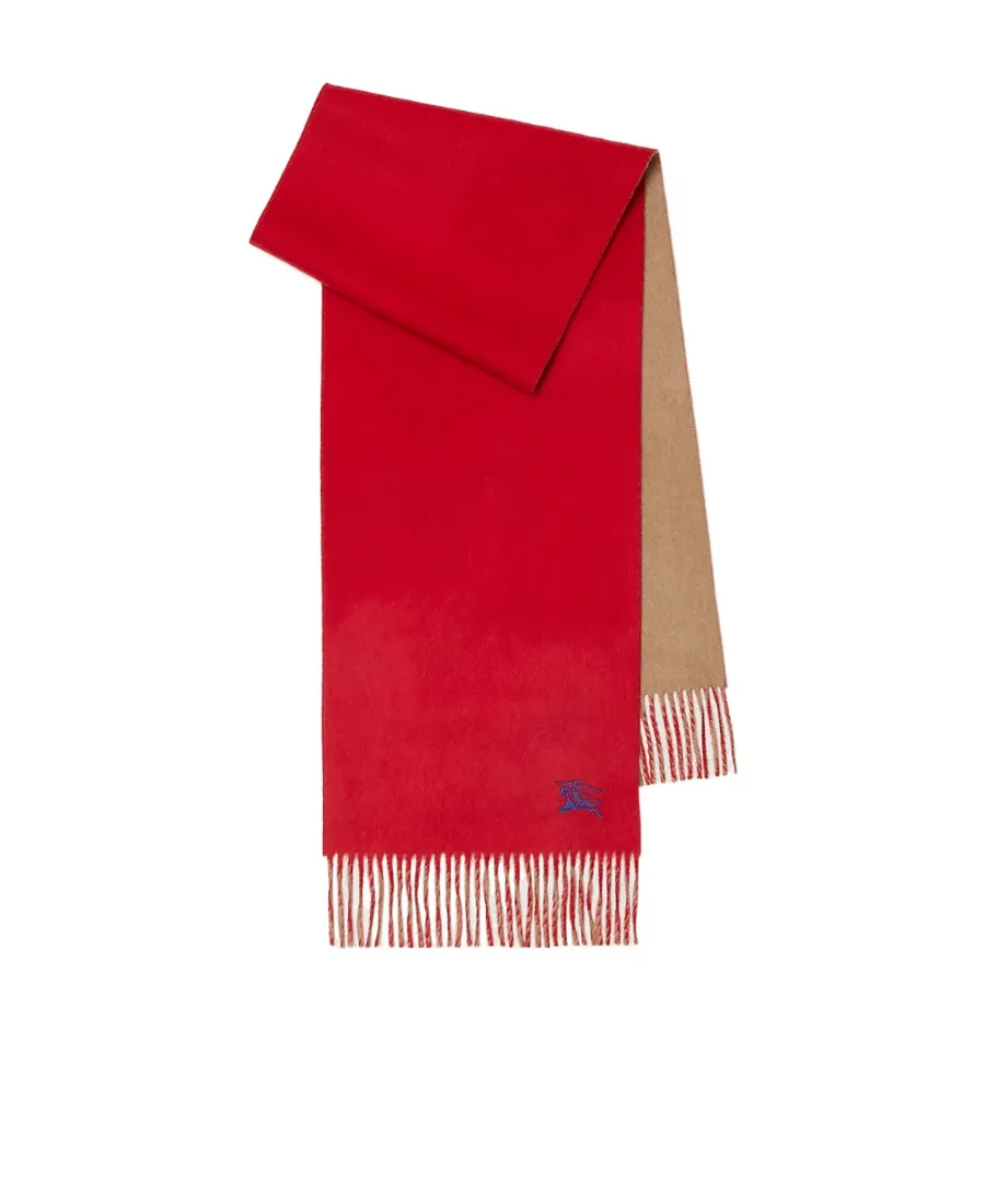 Burberry Ekd Embroidered Reversible Fringed Scarf