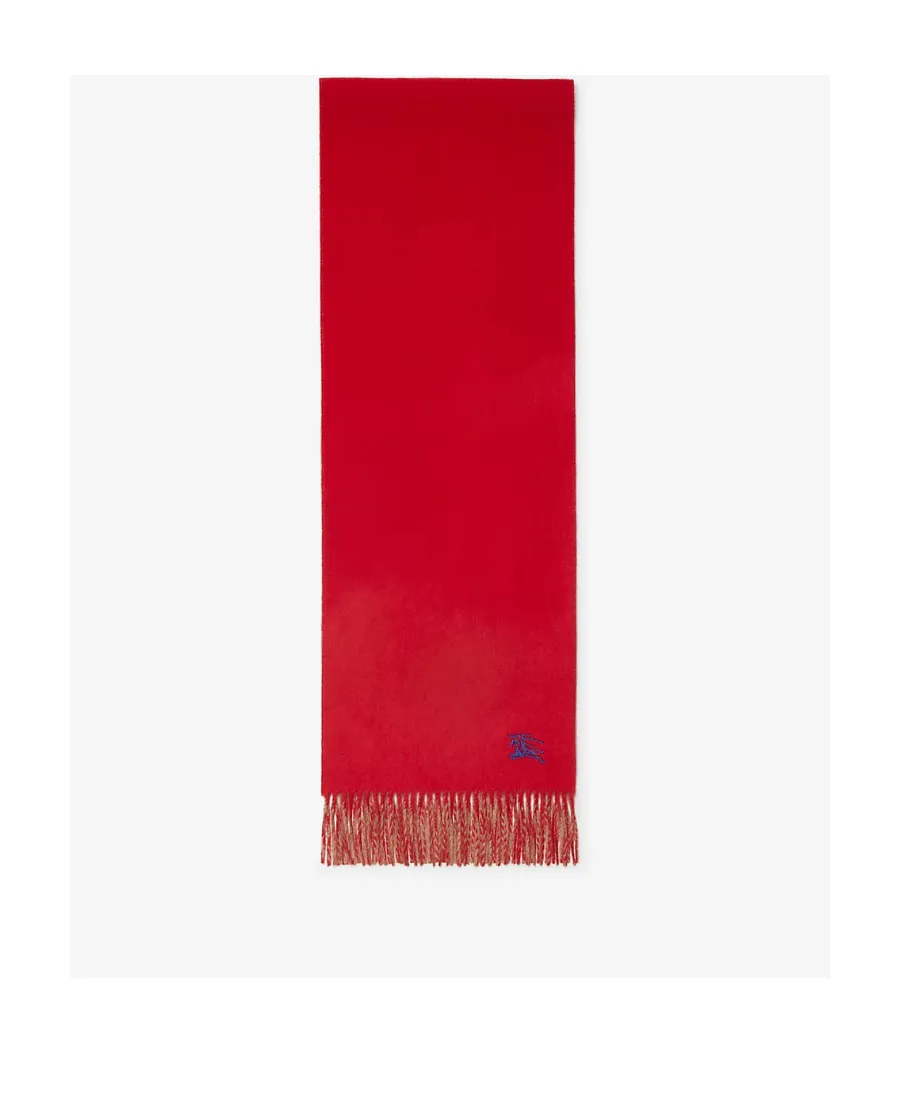Burberry Ekd Embroidered Reversible Fringed Scarf