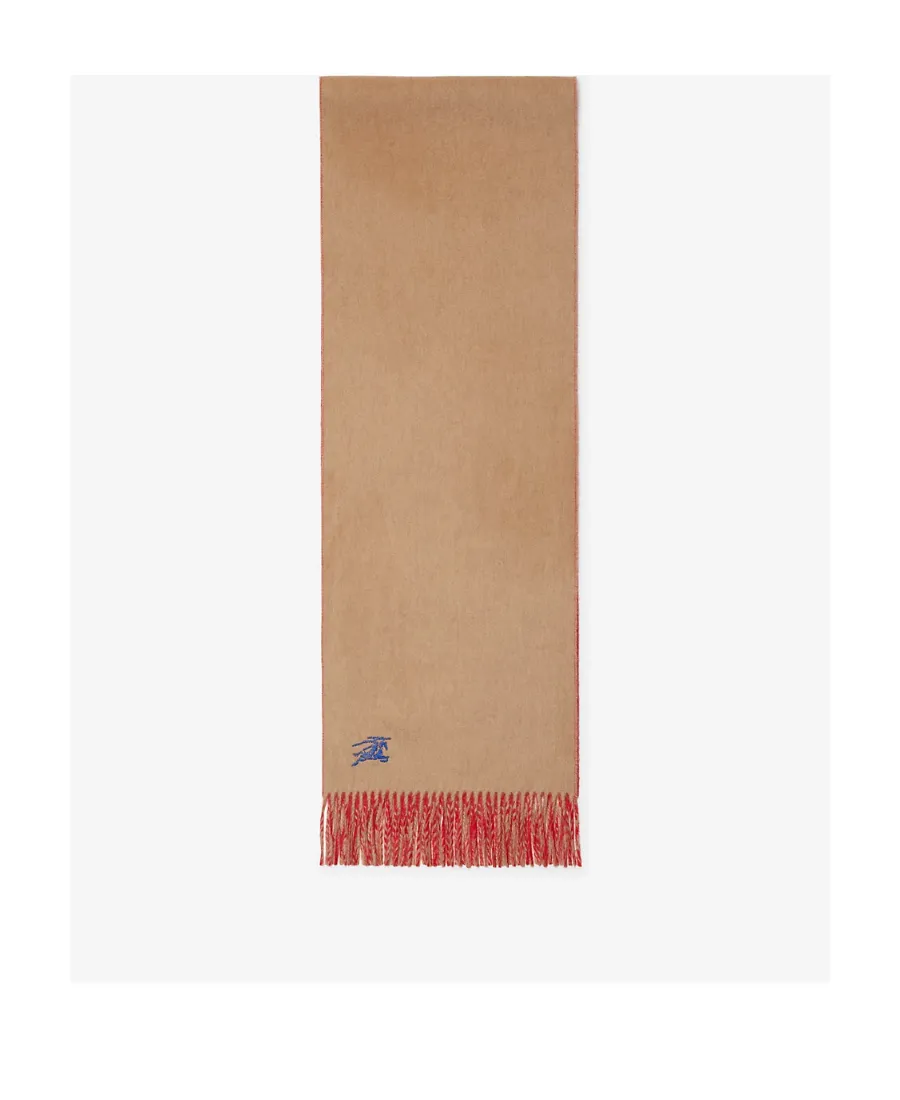Burberry Ekd Embroidered Reversible Fringed Scarf