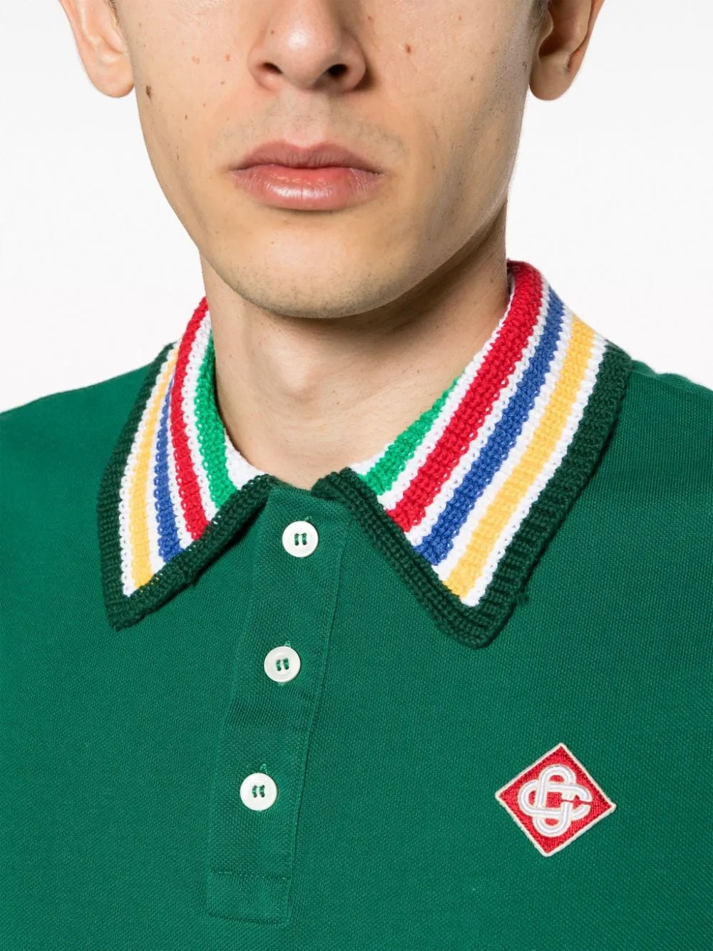 Knitted-Collar Polo Shirt